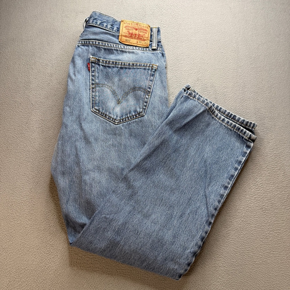 Levis 505 Straight Fit Jeans Men 36x32 (FIT 34x30) Blue Denim Classic Casual Y2K